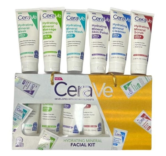 CeraVe 6-in-1 Hydrating Mineral Facial Kit for Deep Cleansing, Brightening, Hydration & Long-Lasting Glowing Skin